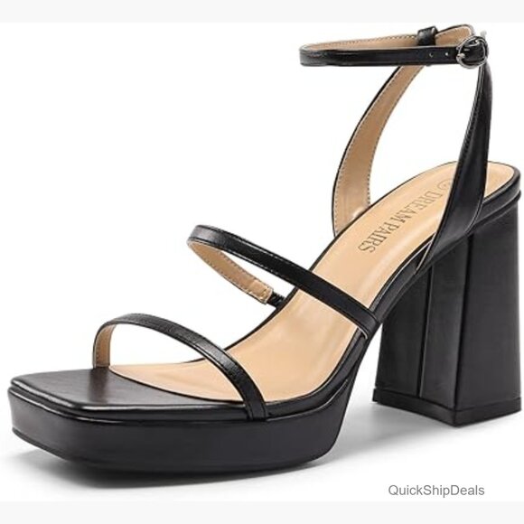 Platform Strappy Heels Open Toe Ankle Strap Square Party Sandals
